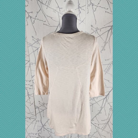 Chico's Ivory Blush Cotton Blend Scoop Neck High Low Top - Picture 3 of 4